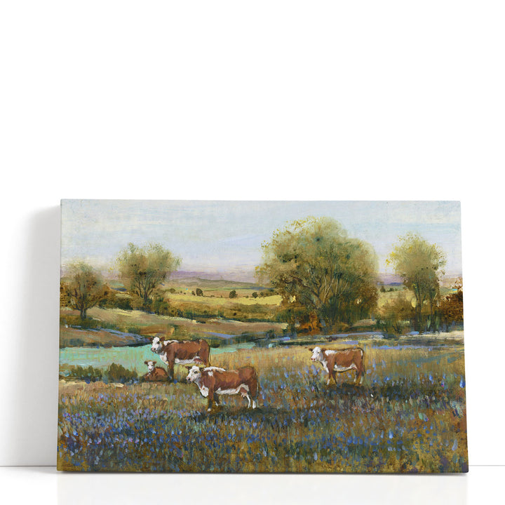 Cattle wall art with rural pasture scene