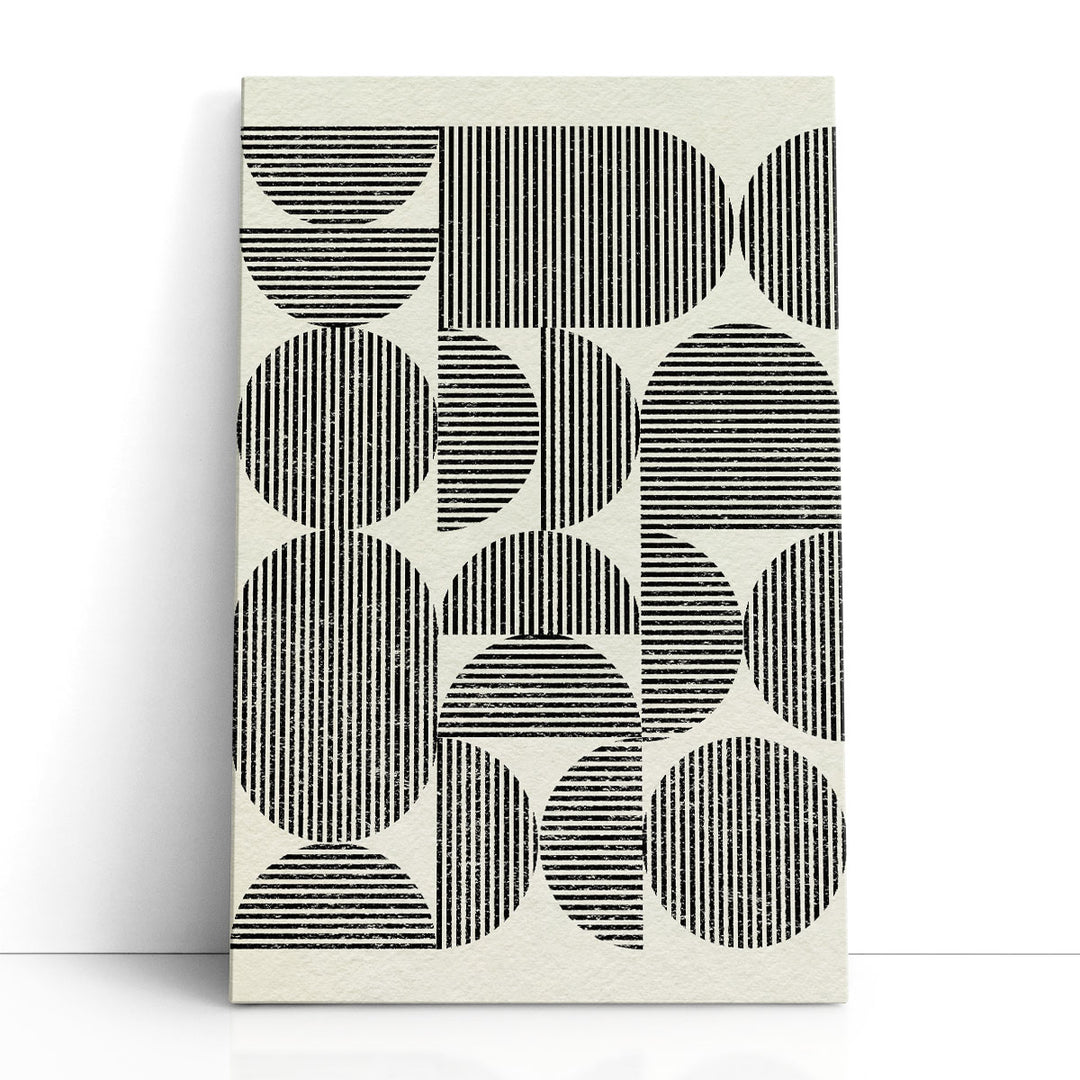 Abstract canvas art with geometric black lines