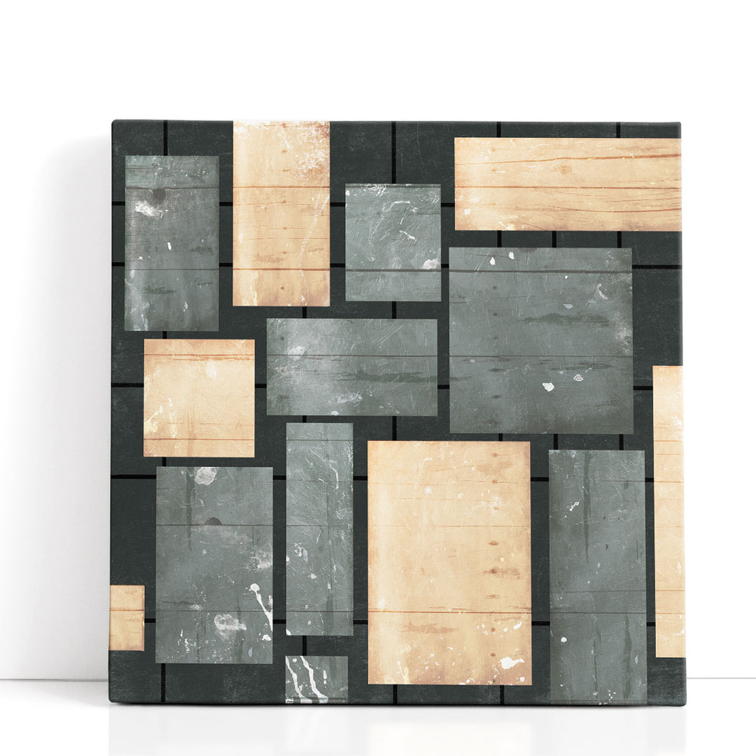 Grey abstract art with beige rectangles