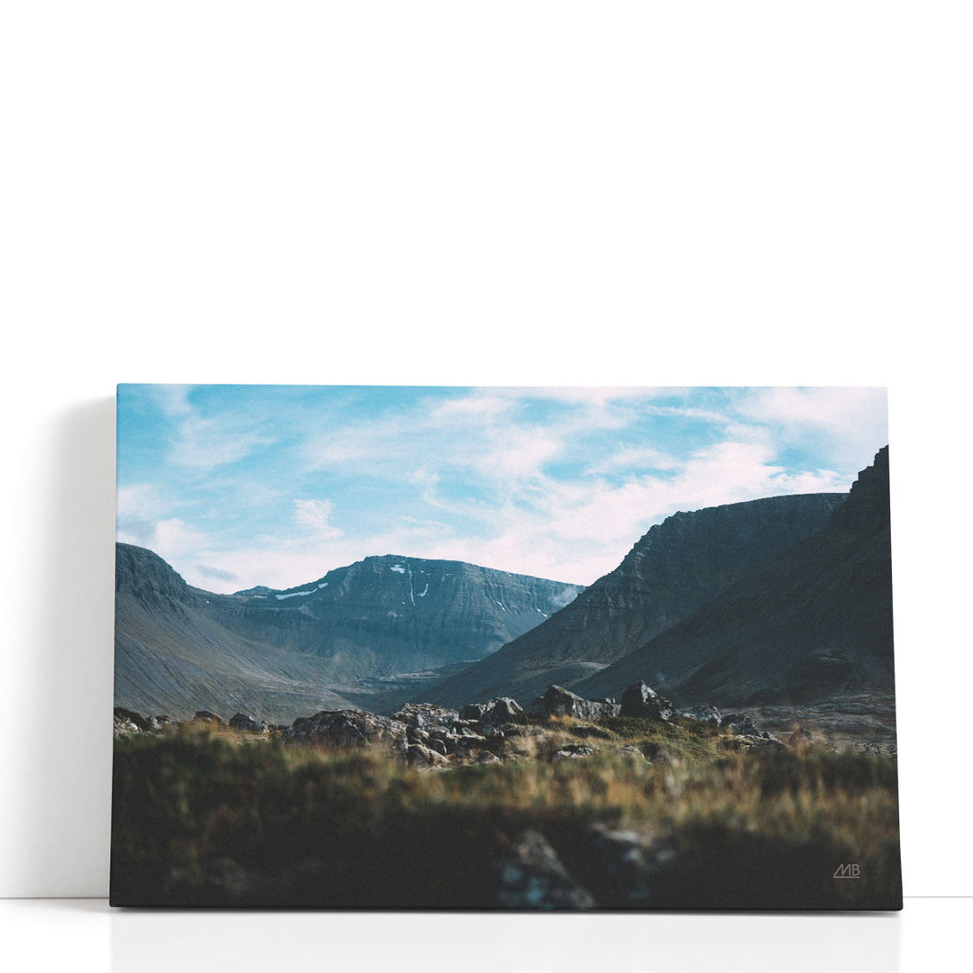 Mountain canvas wall art with rugged rock formations