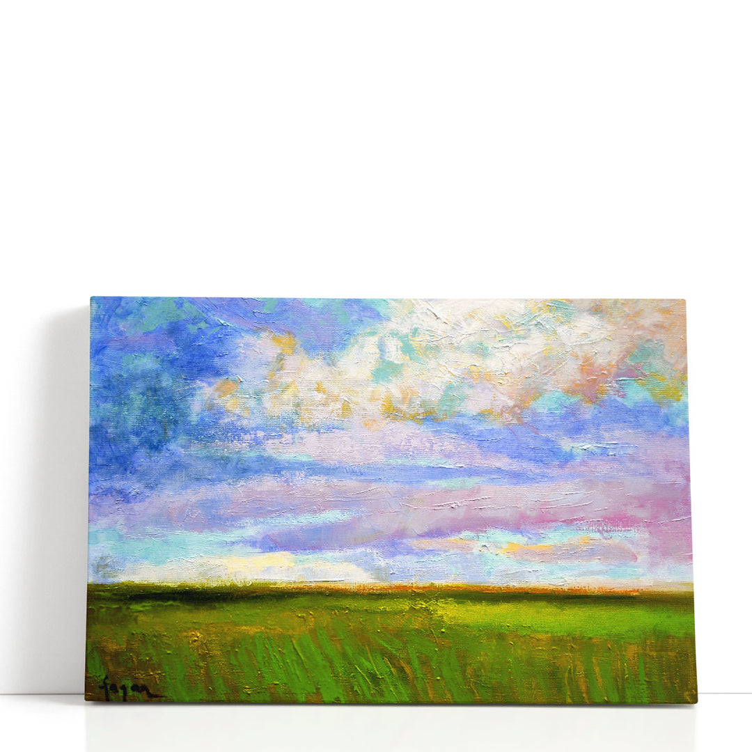 Abstract landscape prints with soft meadows and sky