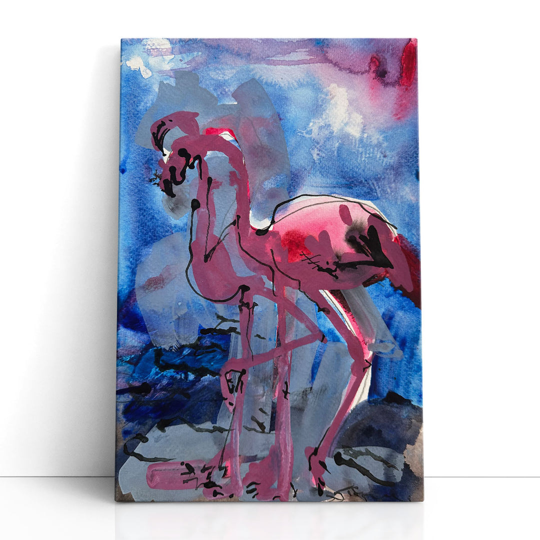 Bird wall art with abstract flamingos