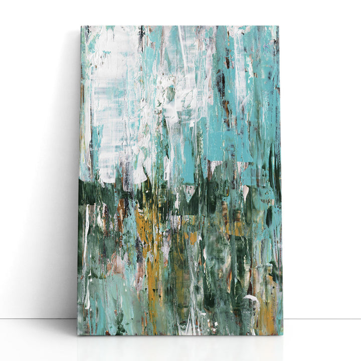Textured canvas wall art with blue and green tones