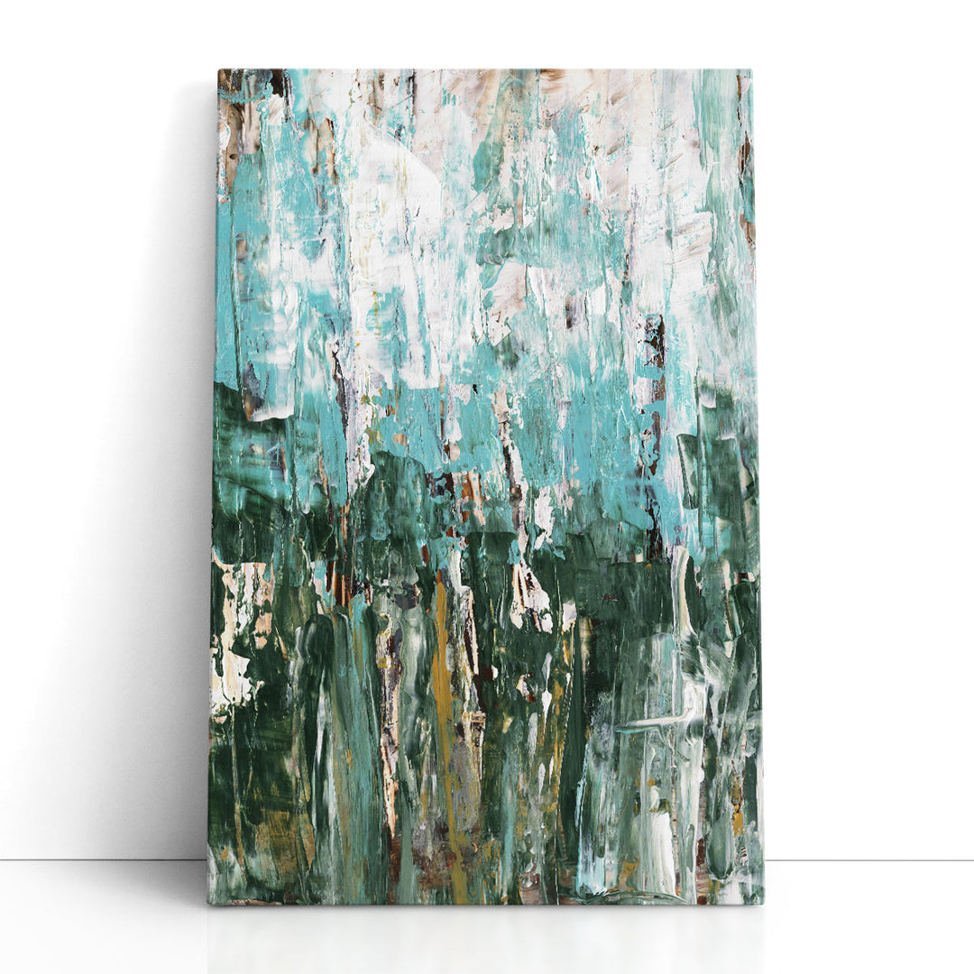 Textured canvas wall art with blue and green strokes