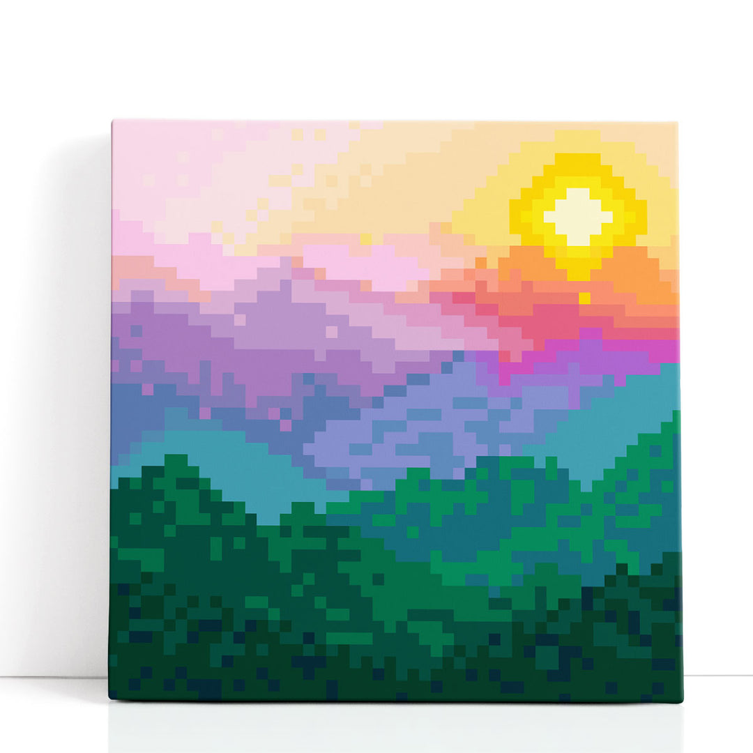 Fantasy mountain canvas art with bold shapes