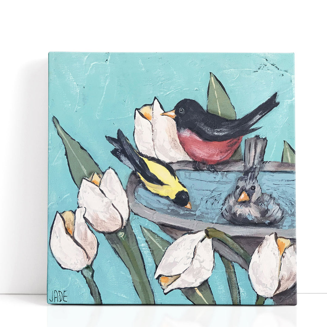 Garden Bird Bath Party I - Canvas Print Wall Art