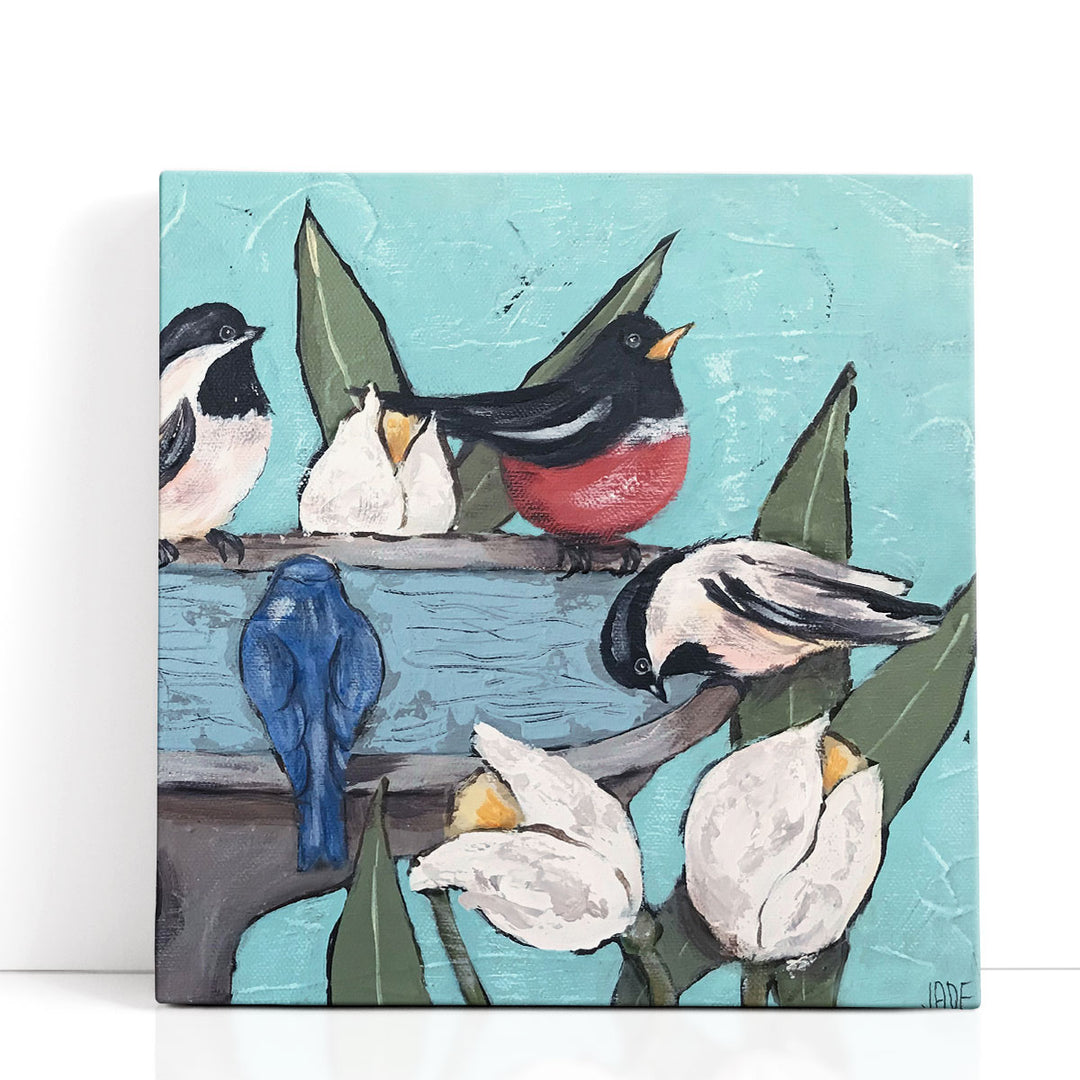 Garden Bird Bath Party II - Canvas Print Wall Art