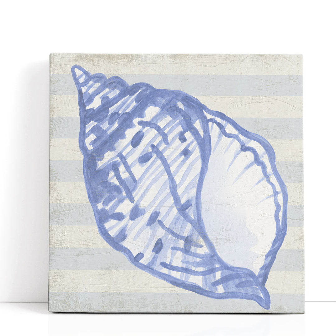 Blue Shell on Stripes I - Canvas Print Wall Art