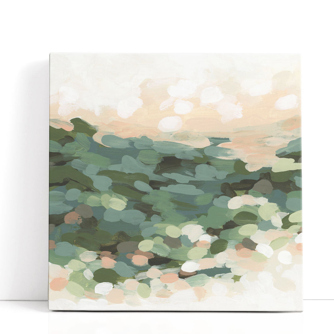 Framed Landscape Art – soft green valley in abstract form