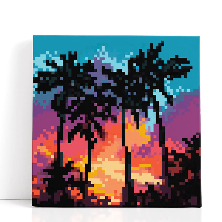 Pixel Palm Sunset I - Canvas Print Wall Art
