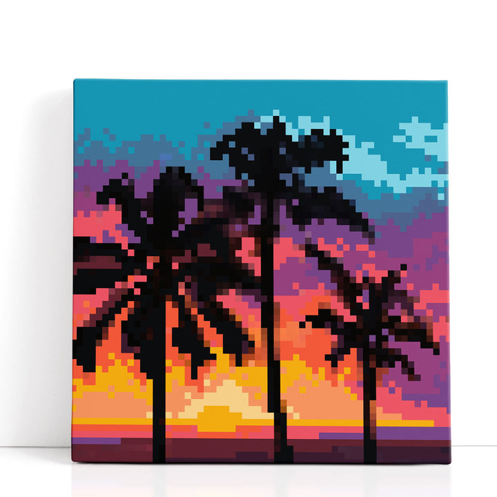 Pixel Palm Sunset II - Canvas Print Wall Art