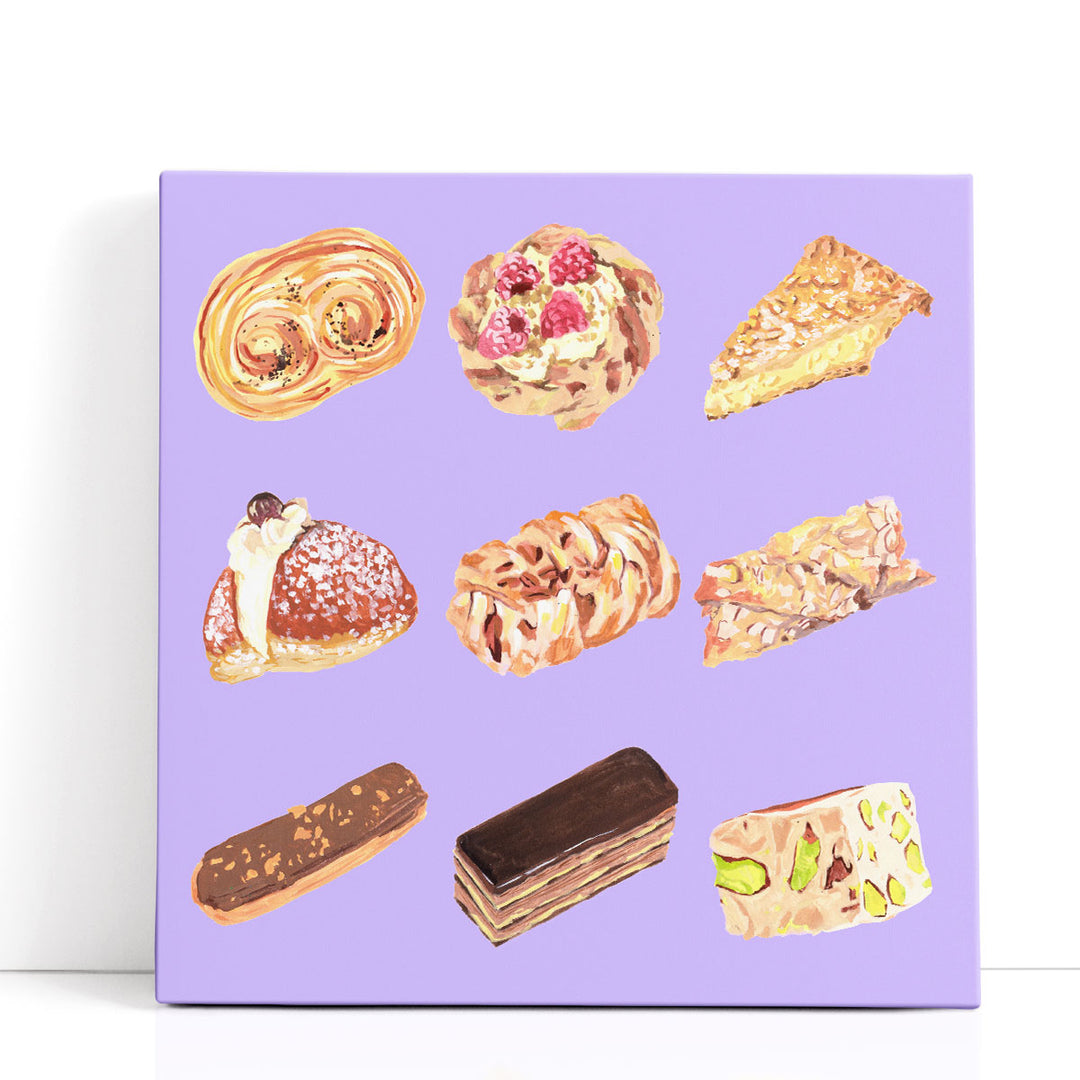 pop art prints – stylized cake on purple background
