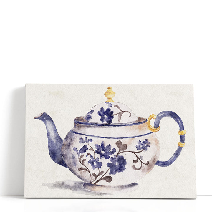 blue and white wall art – classic teapot design