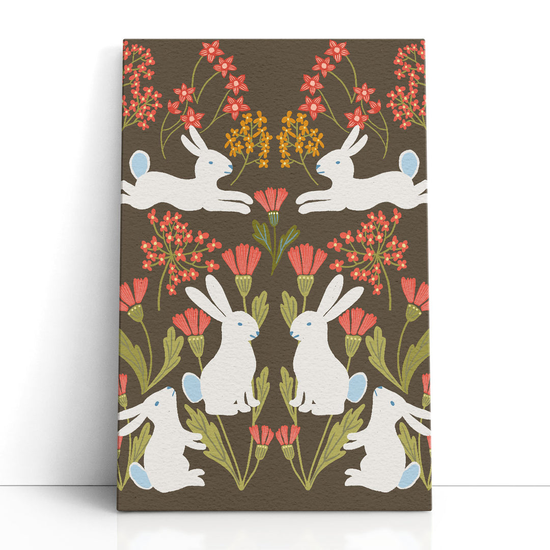 Folk Flower and Rabbit II - Canvas Print Wall Art