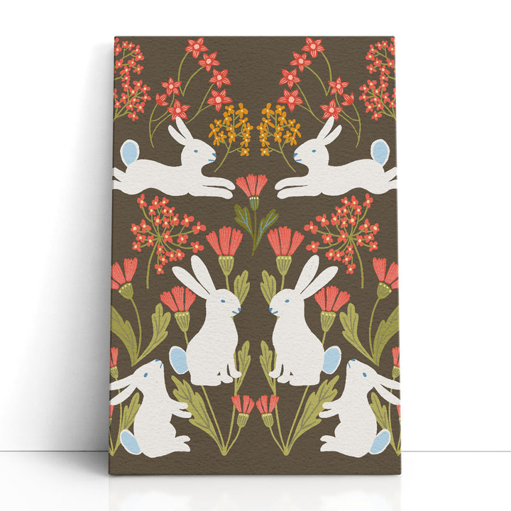Folk Flower and Rabbit II - Canvas Print Wall Art