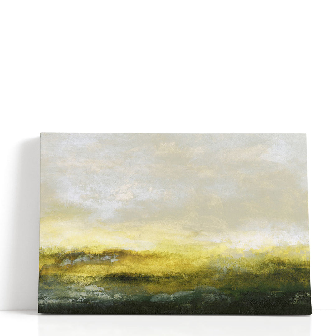 Neutral abstract painting with yellow brushwork