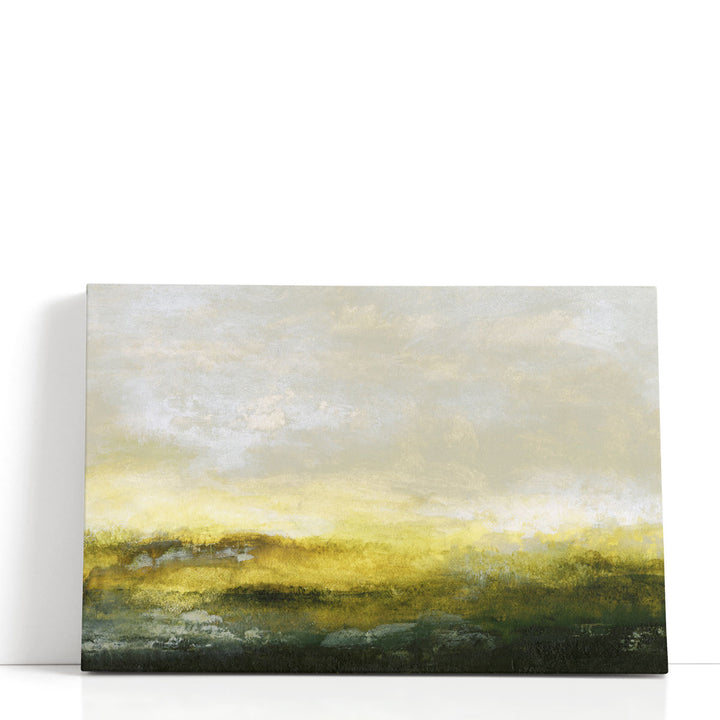 Neutral abstract painting with yellow brushwork