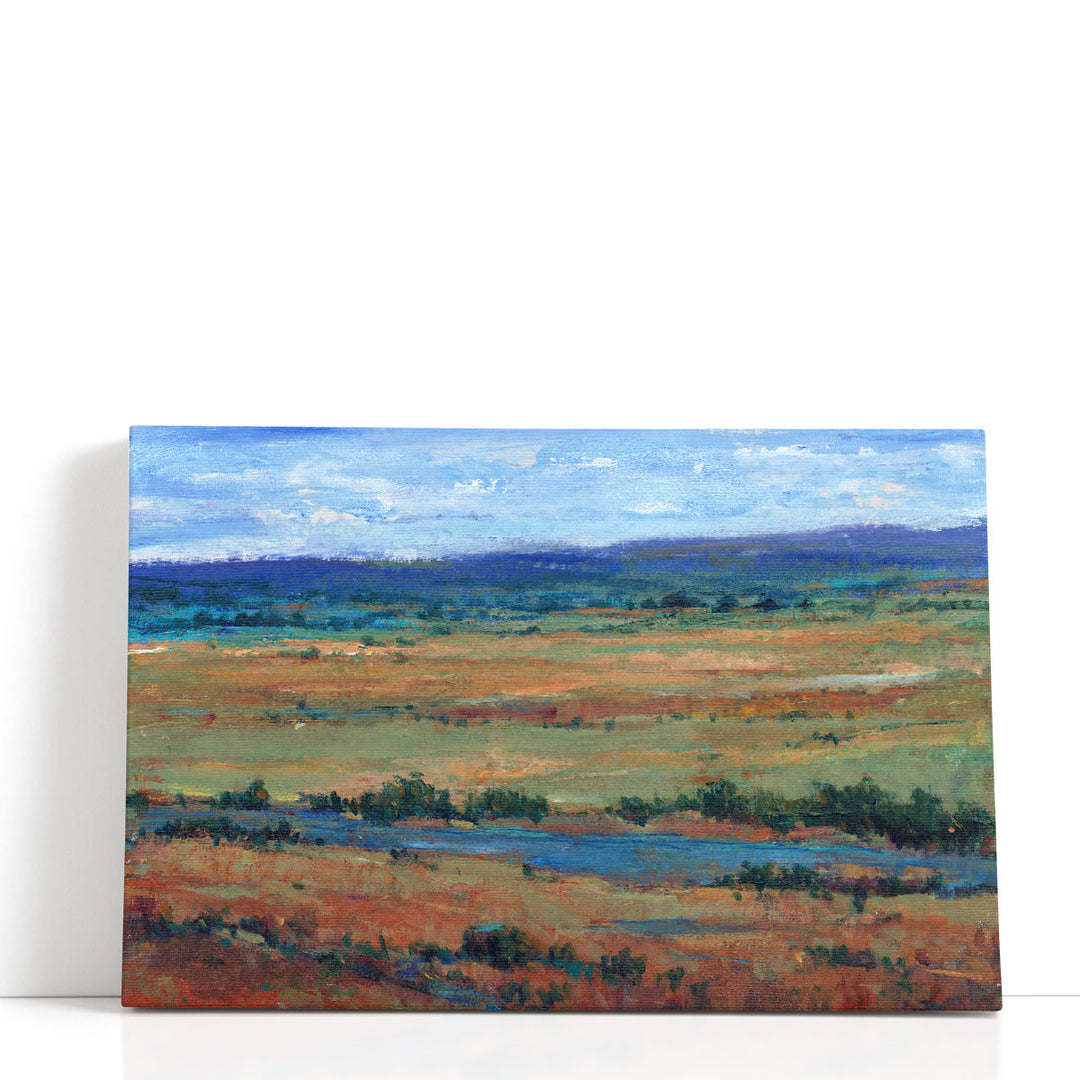 Abstract wall decor with neutral and blue tones