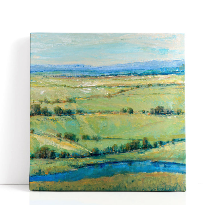 Green farm wall decor with open fields