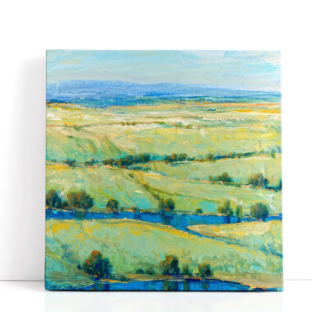 Green country artwork with rolling hills