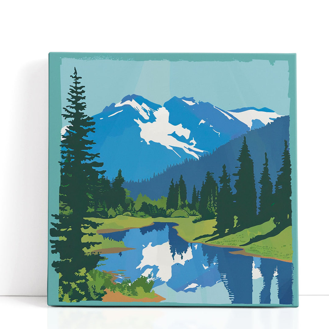 Mountain canvas art with serene lake and trees