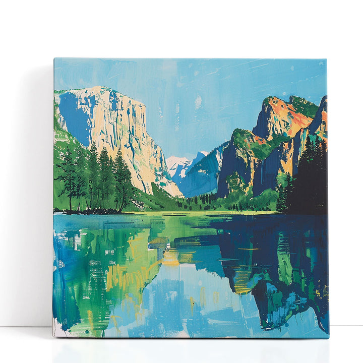 Landscape artwork with serene blue tones