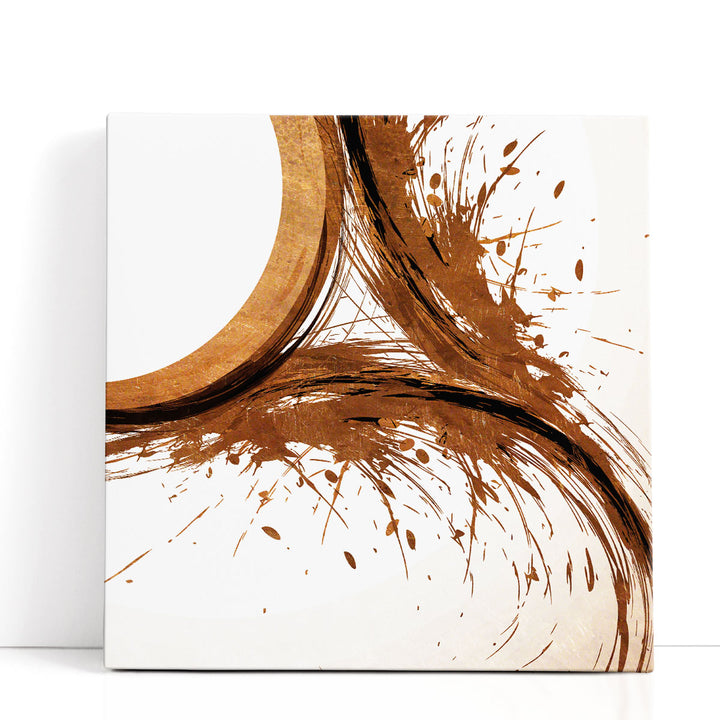 White abstract art with brown brush details