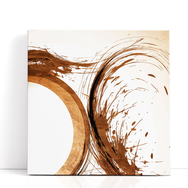 White abstract art with bold brown strokes