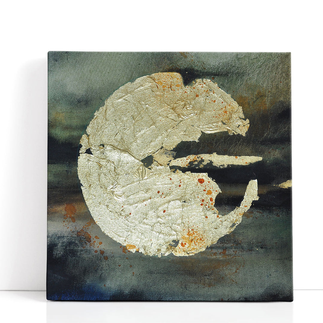 Gold circle abstract design on gray canvas