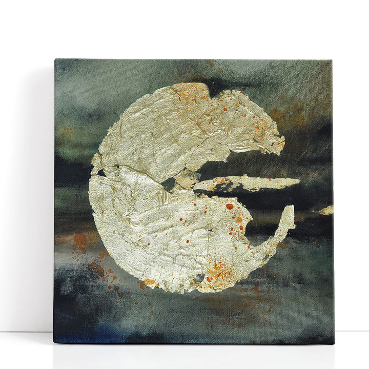 Gold circle abstract design on gray canvas