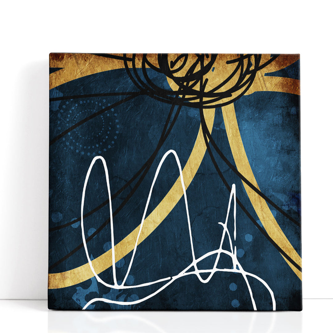 Navy blue abstract wall art with soft lines