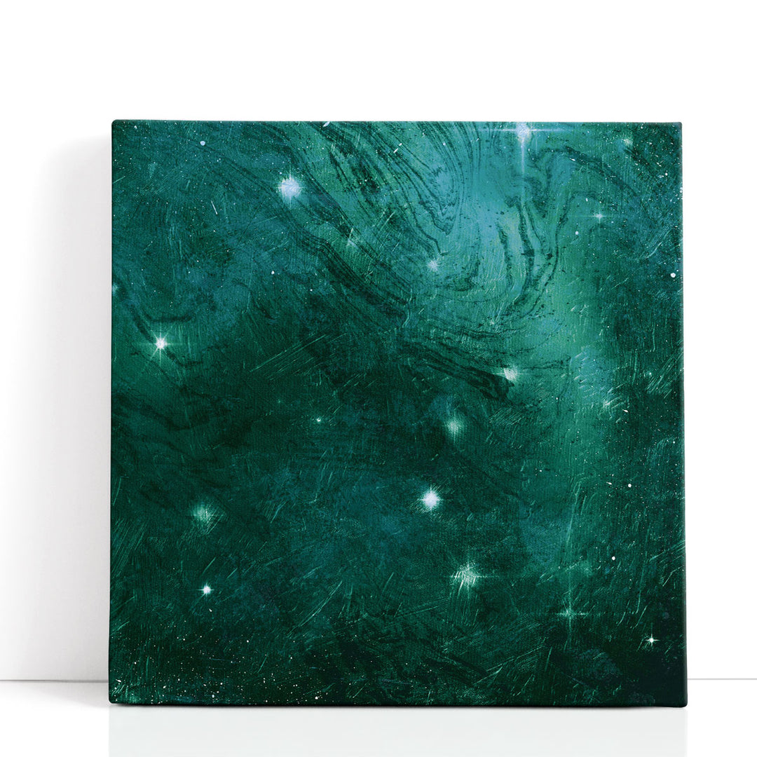 Green abstract painting with shimmer texture