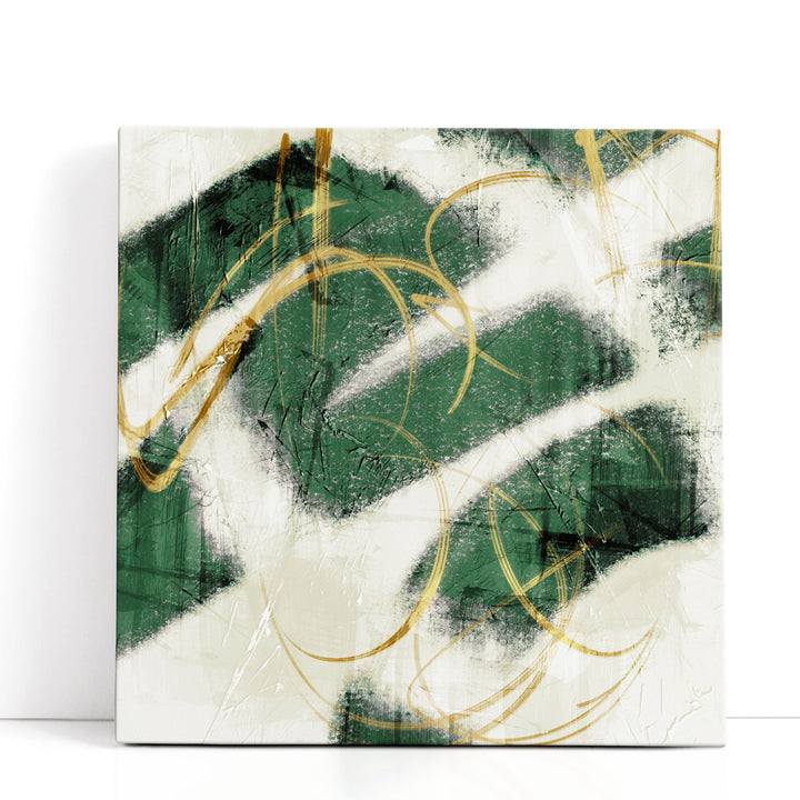 Emerald green wall art with white strokes