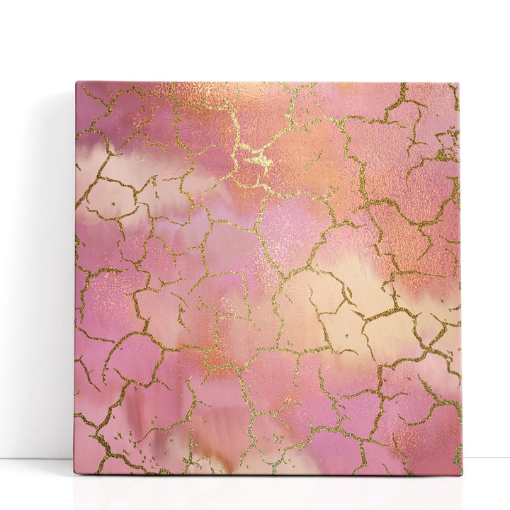 Pink abstract wall art with golden accents