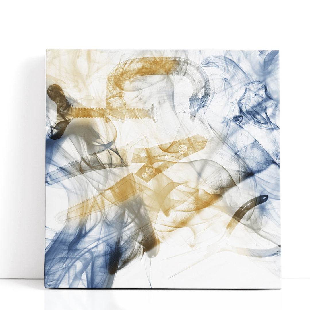 Abstract wall painting in beige blue tones