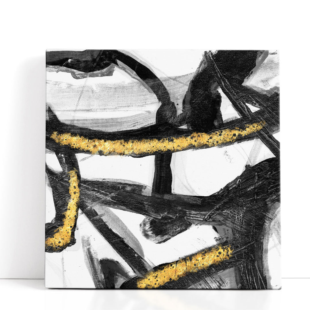 Abstract wall painting with bold black strokes