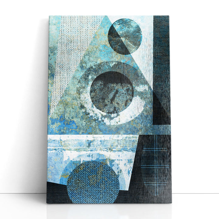 Abstract geometric wall art in soft blue tones