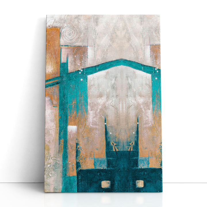 Neutral abstract wall art with blue accents