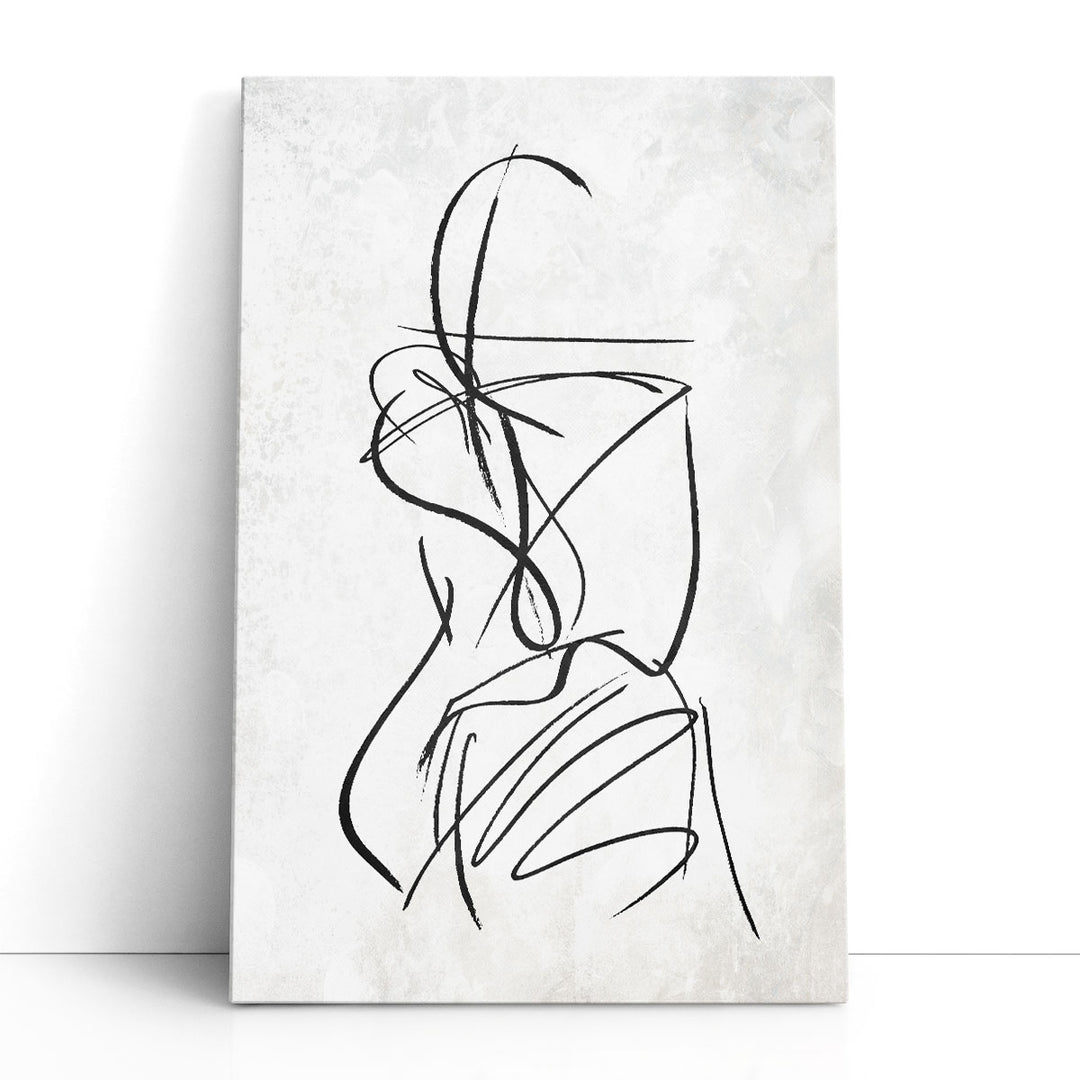 Abstract canvas art with black linear strokes
