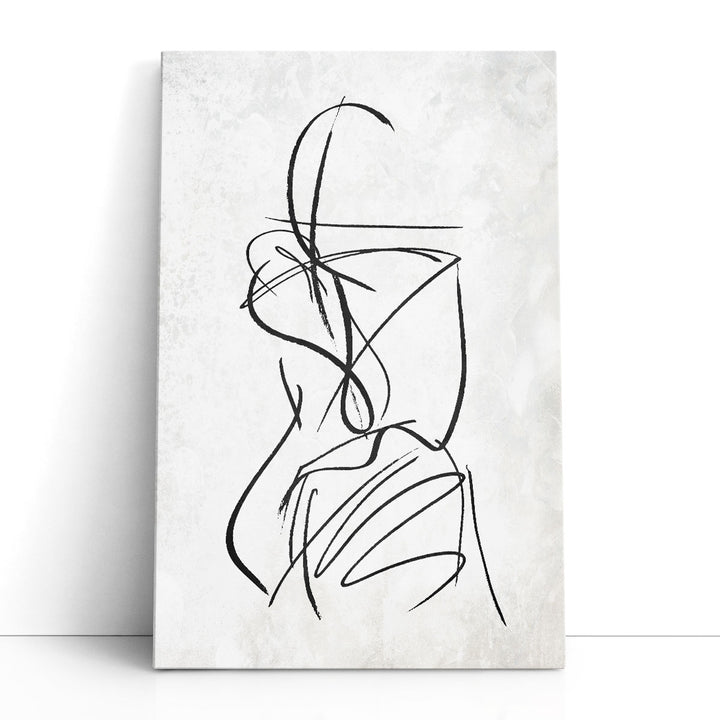 Abstract canvas art with black linear strokes
