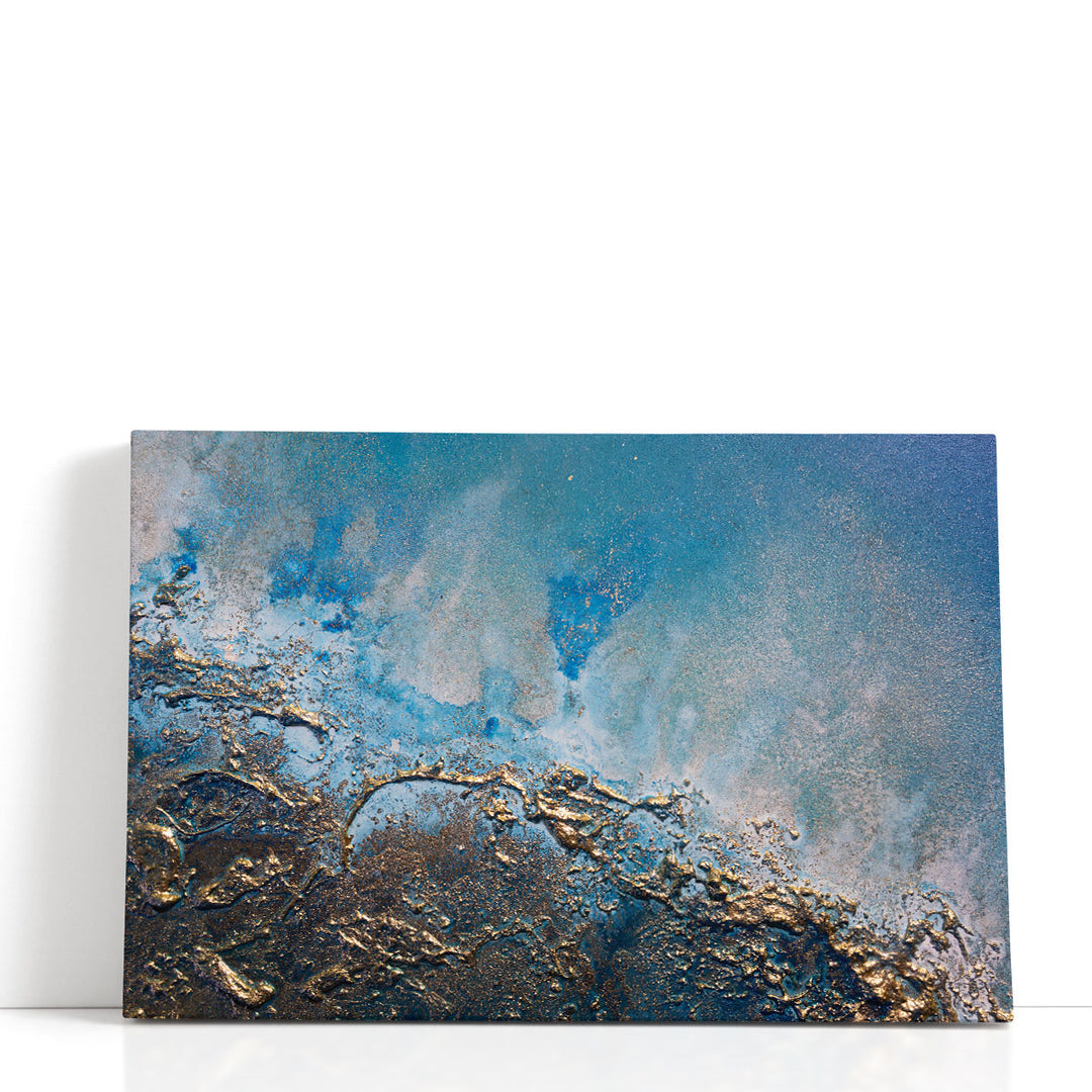 Abstract prints in metallic blue and gold