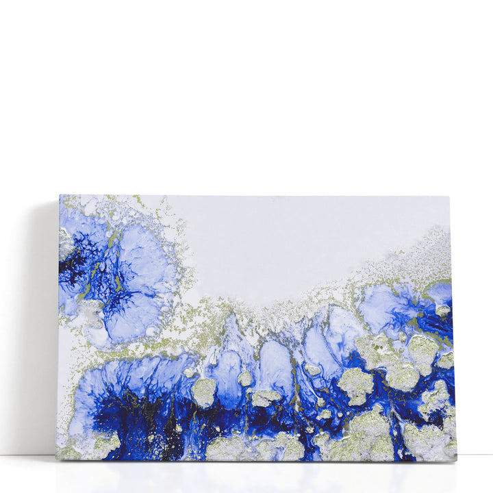 Abstract canvas print with blue strokes