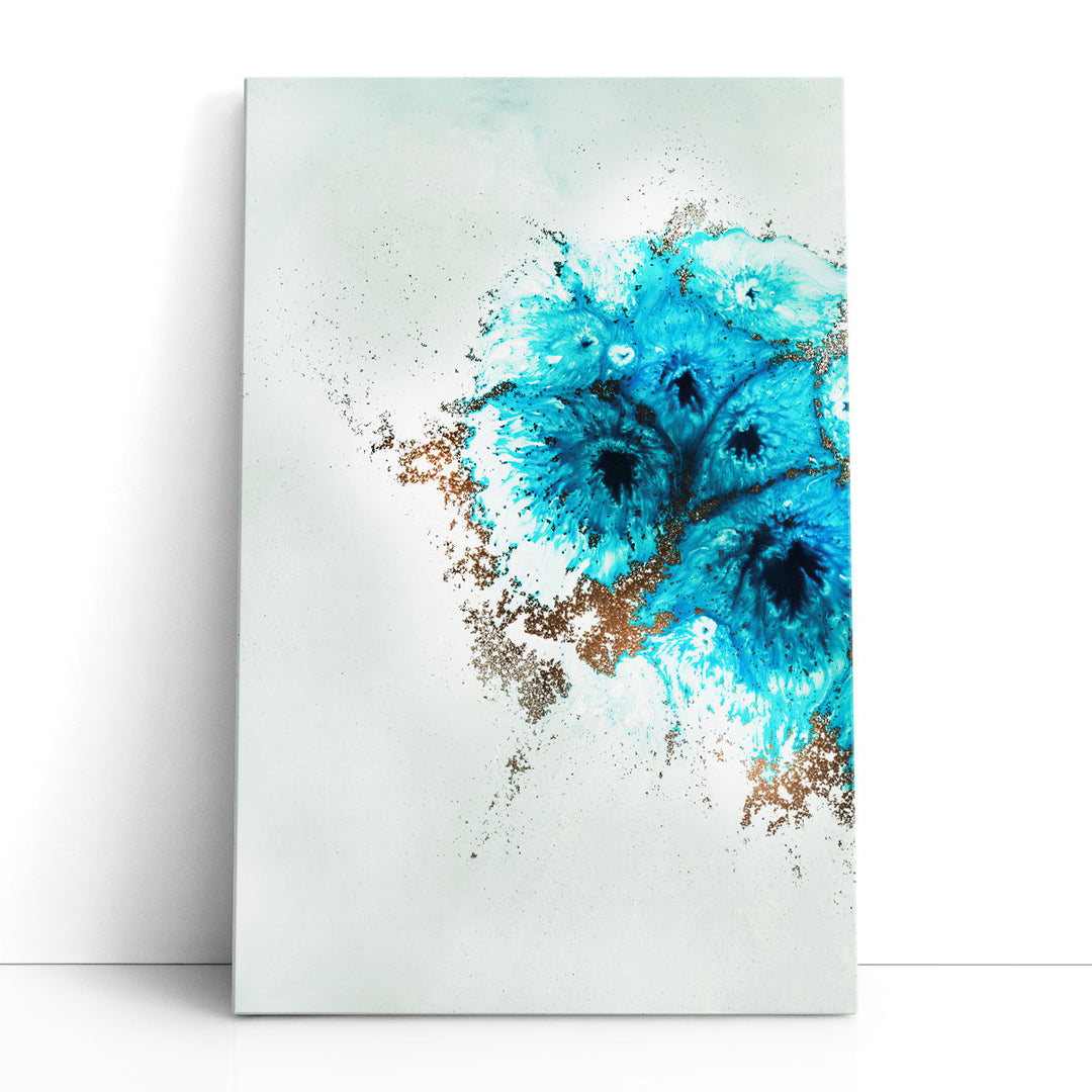 Blue abstract wall painting on white canvas
