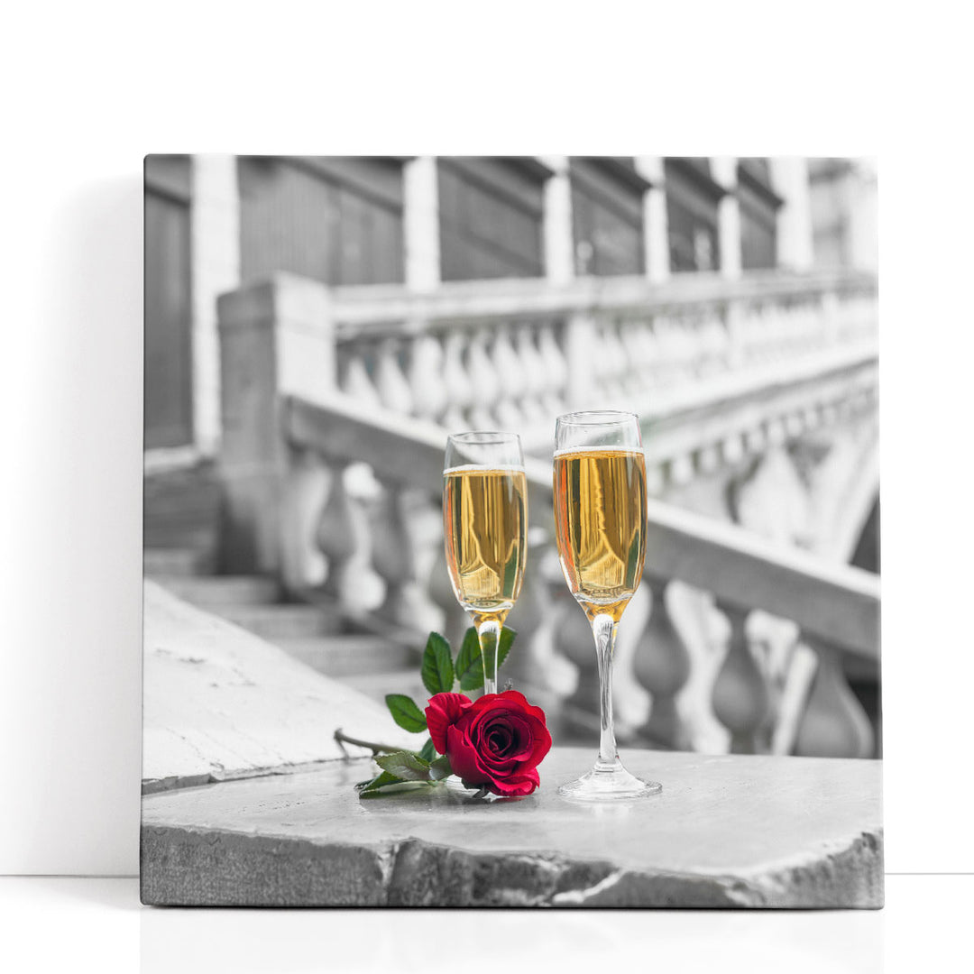 Champagne Glasses on Rialto Bridge, Venice, Italy - Canvas Print Wall Art