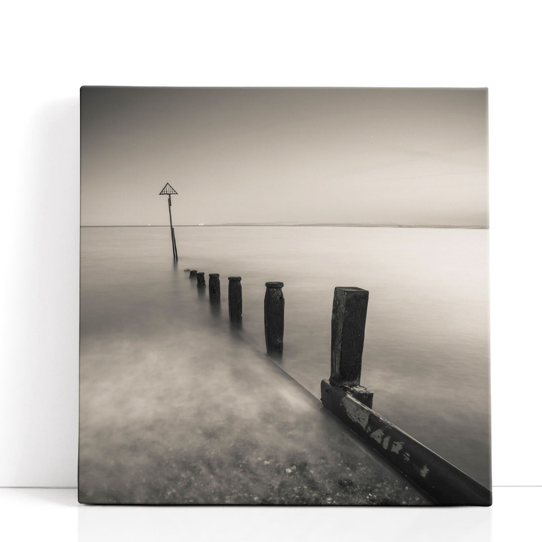 Groynes at Dusk, Hayling Island, UK - Canvas Print Wall Art