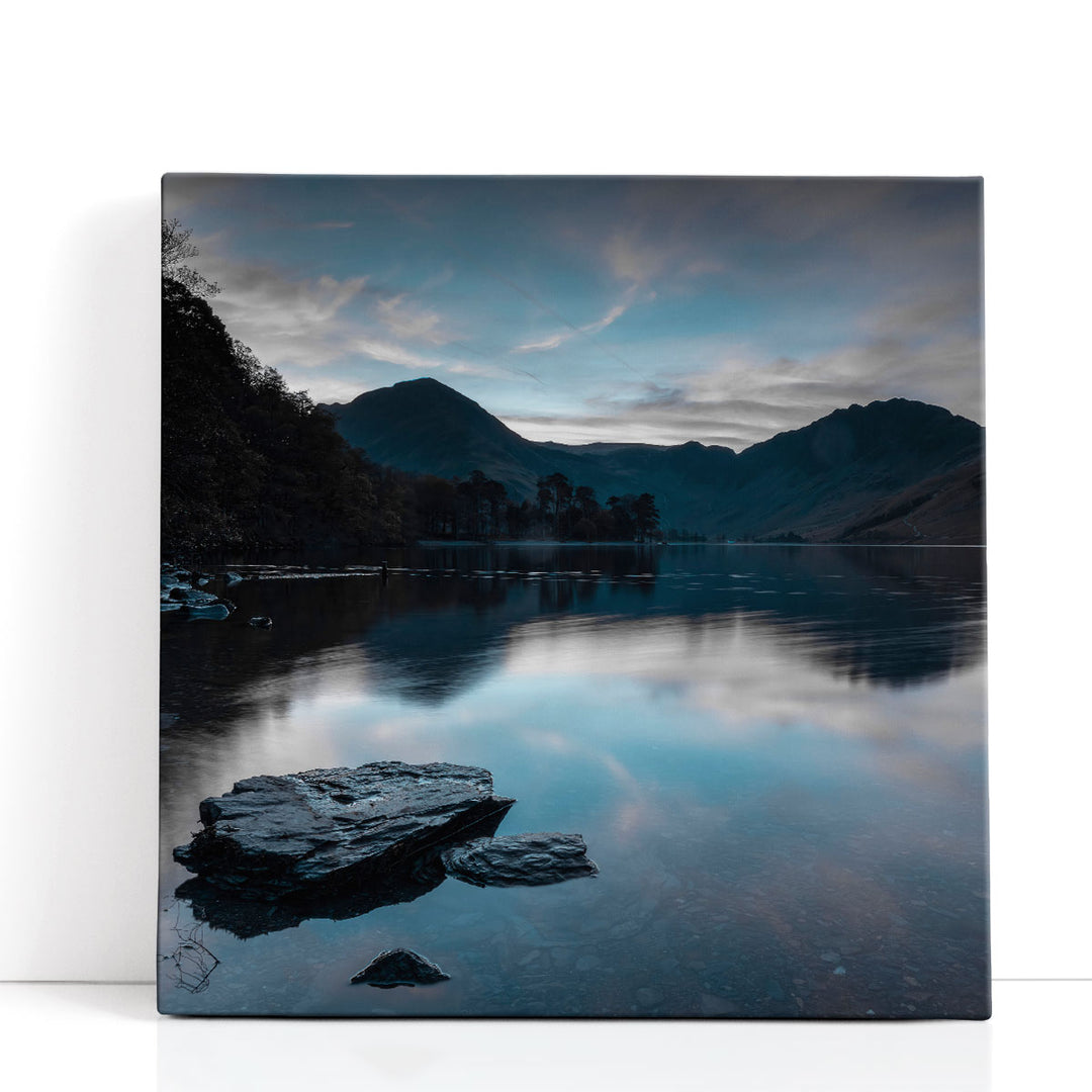 Rocks and Still Lake - Canvas Print Wall Art
