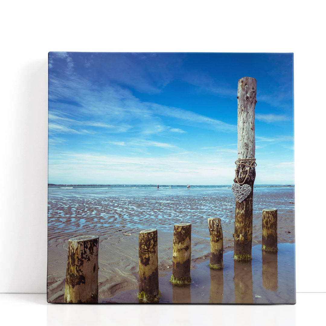 Wooden Groynes on the Beach - Canvas Print Wall Art