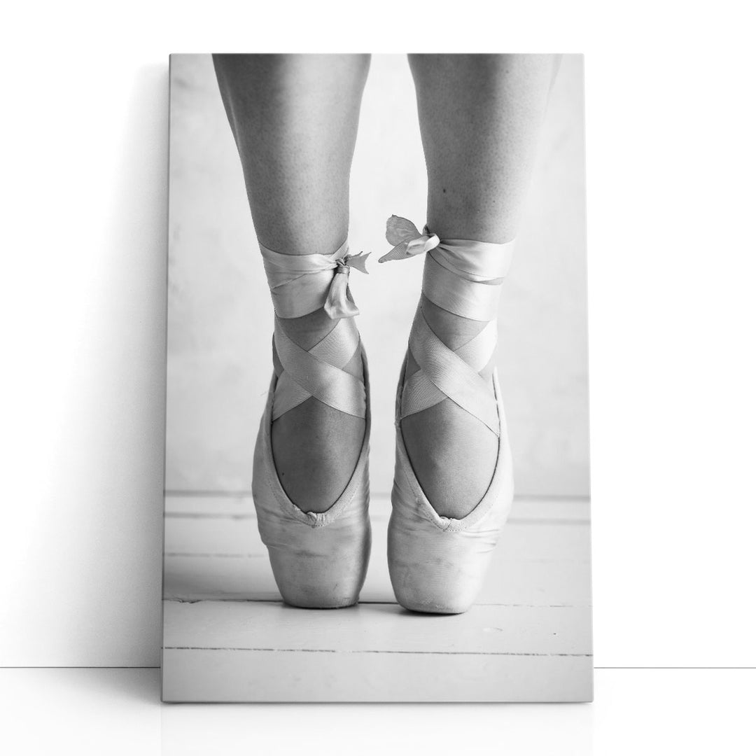 Close-up of a Ballerina Standing on Tiptoe Black and White - Canvas Print Wall Art