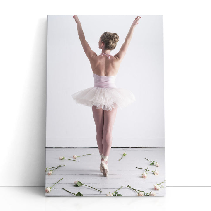 Young Ballerina Dancing with Roses on the Floor - Canvas Print Wall Art