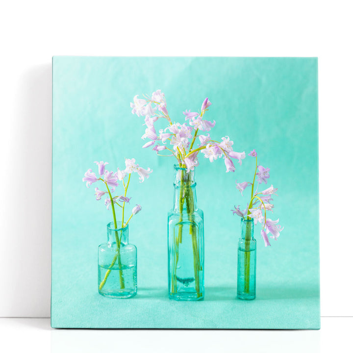 Bluebells in Glass Bottles - Canvas Print Wall Art